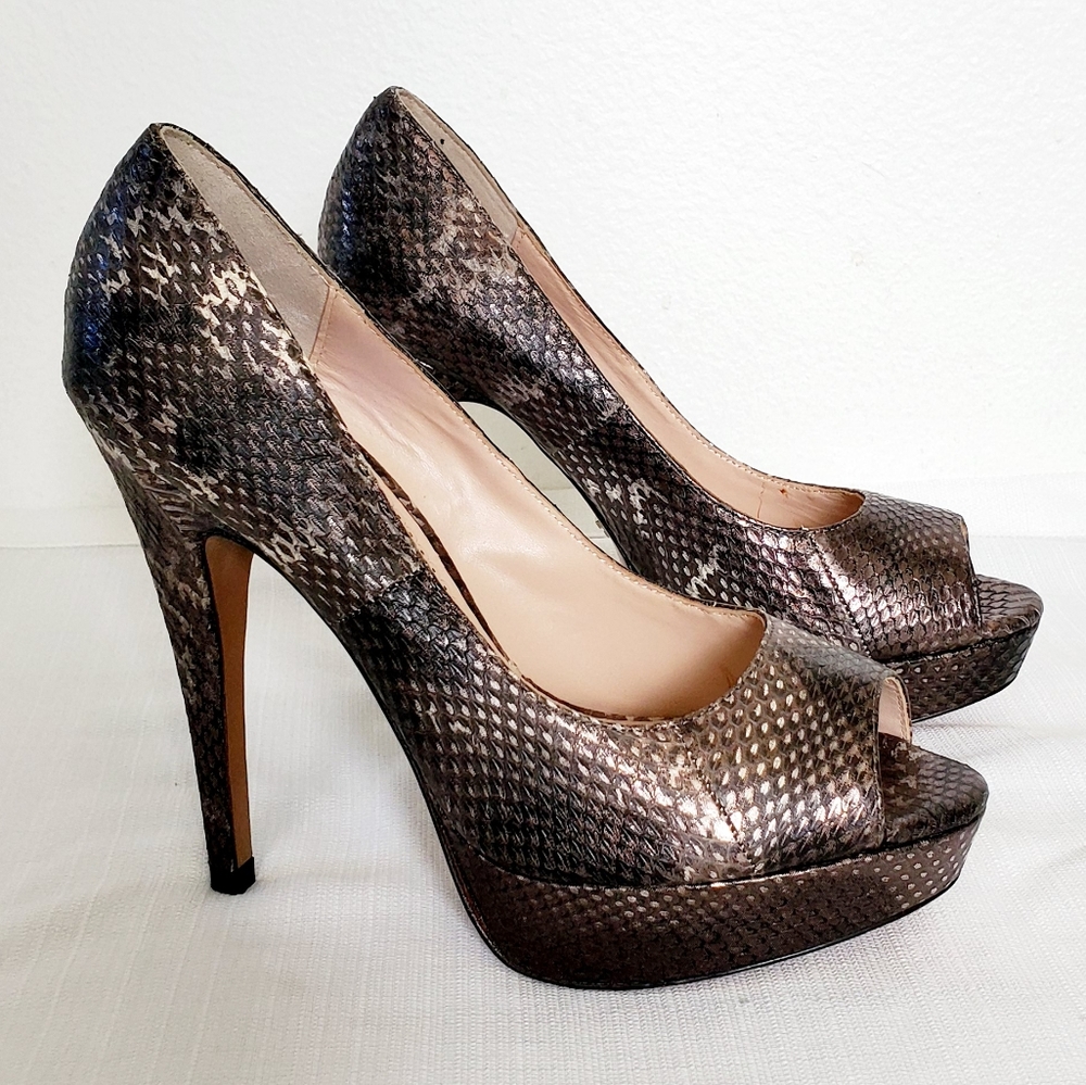 PLV metallic pewter snake embossed platform